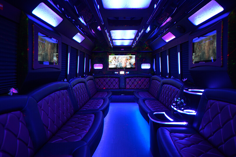 Leather seating on limo bus